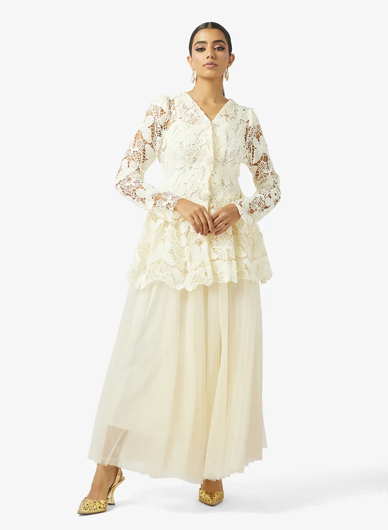 Khizana Lace Peplum Top & Skirt Set